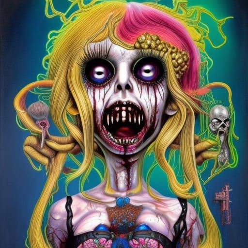 Chibi Zombie Lady Gaga as Surreal Oil Painting