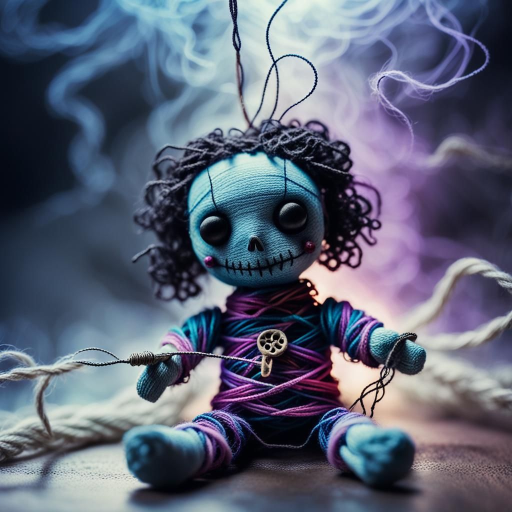 Mystical String Voodoo Doll in Surreal Style