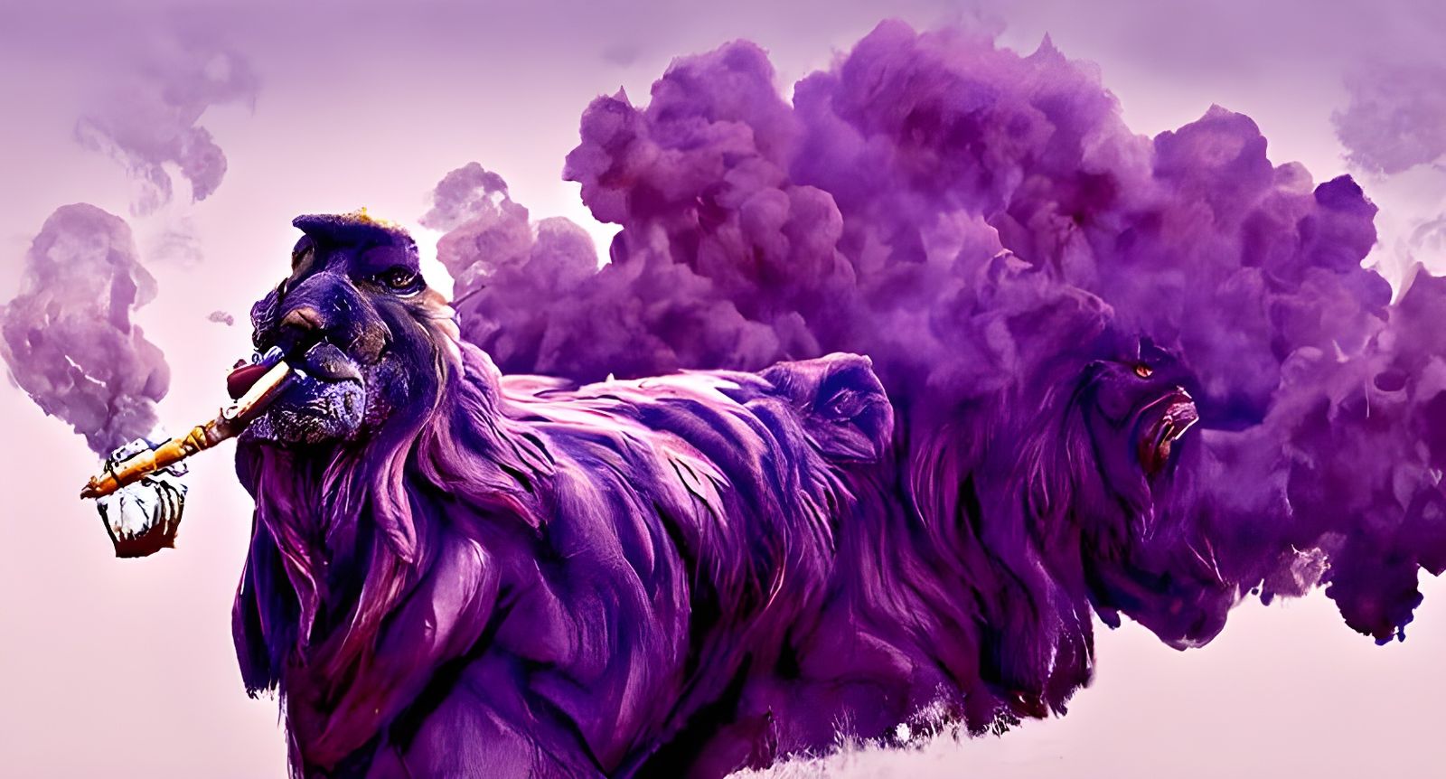 Lion Smoking Cigar: Detailed Oil Painting