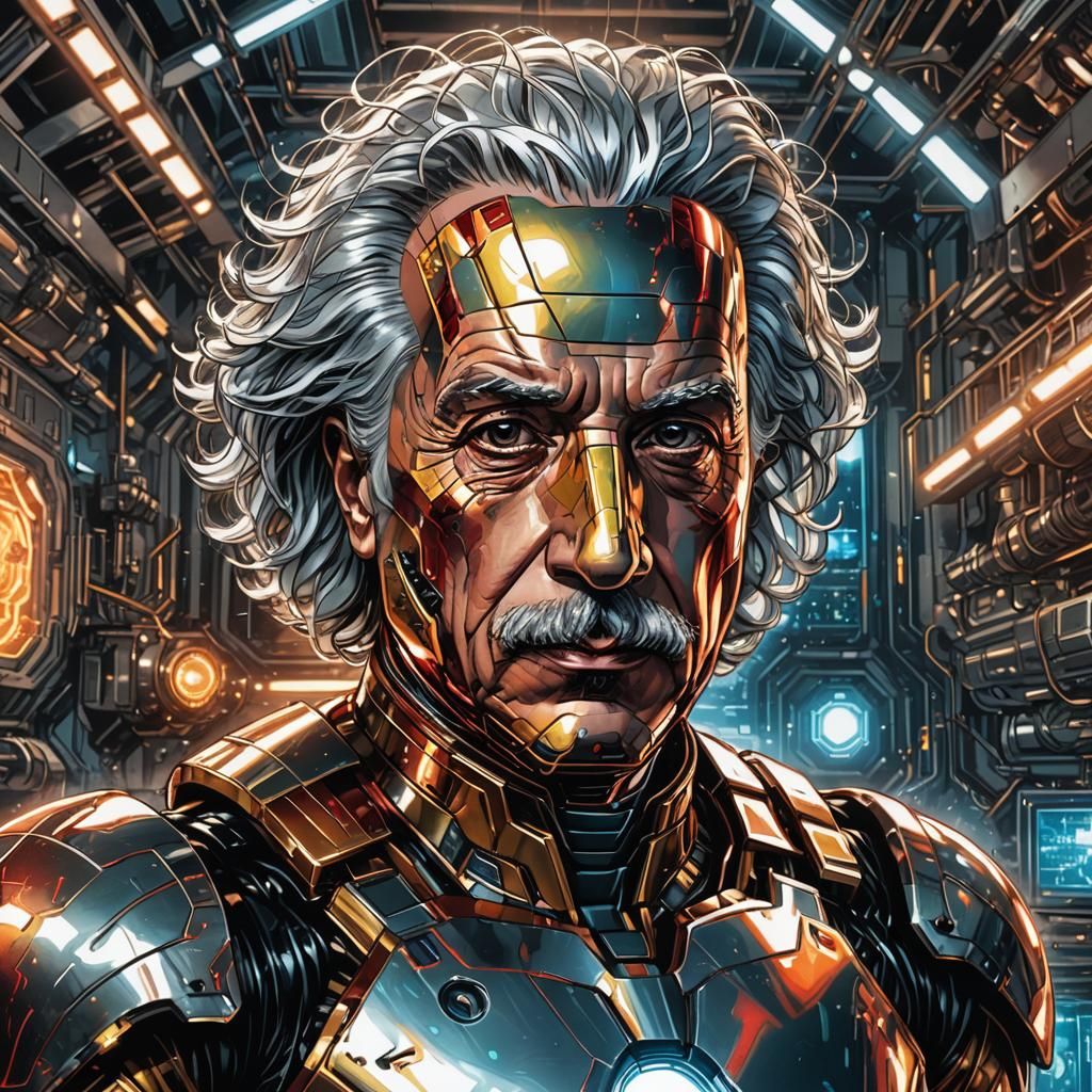 Einstein as Iron Man in Comic Book Art