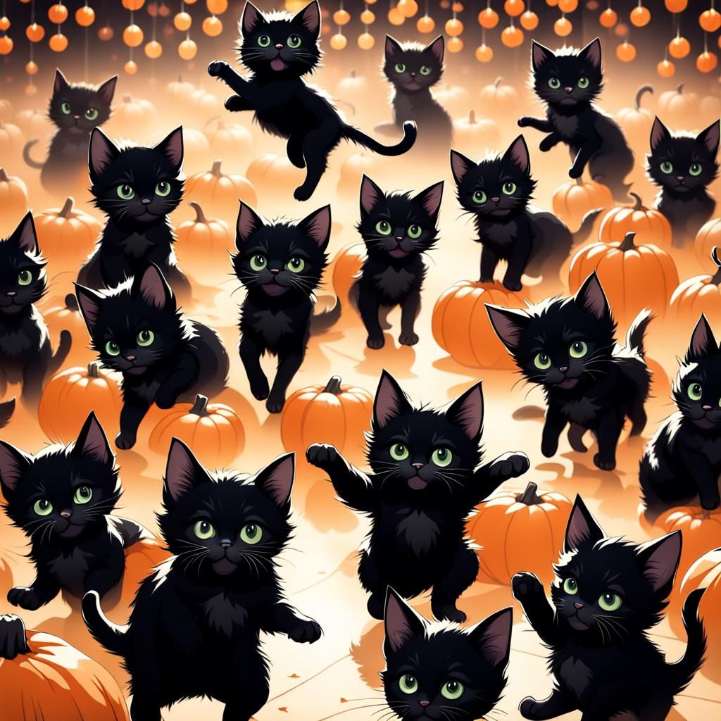 Black Kittens Dancing at Halloween Ball
