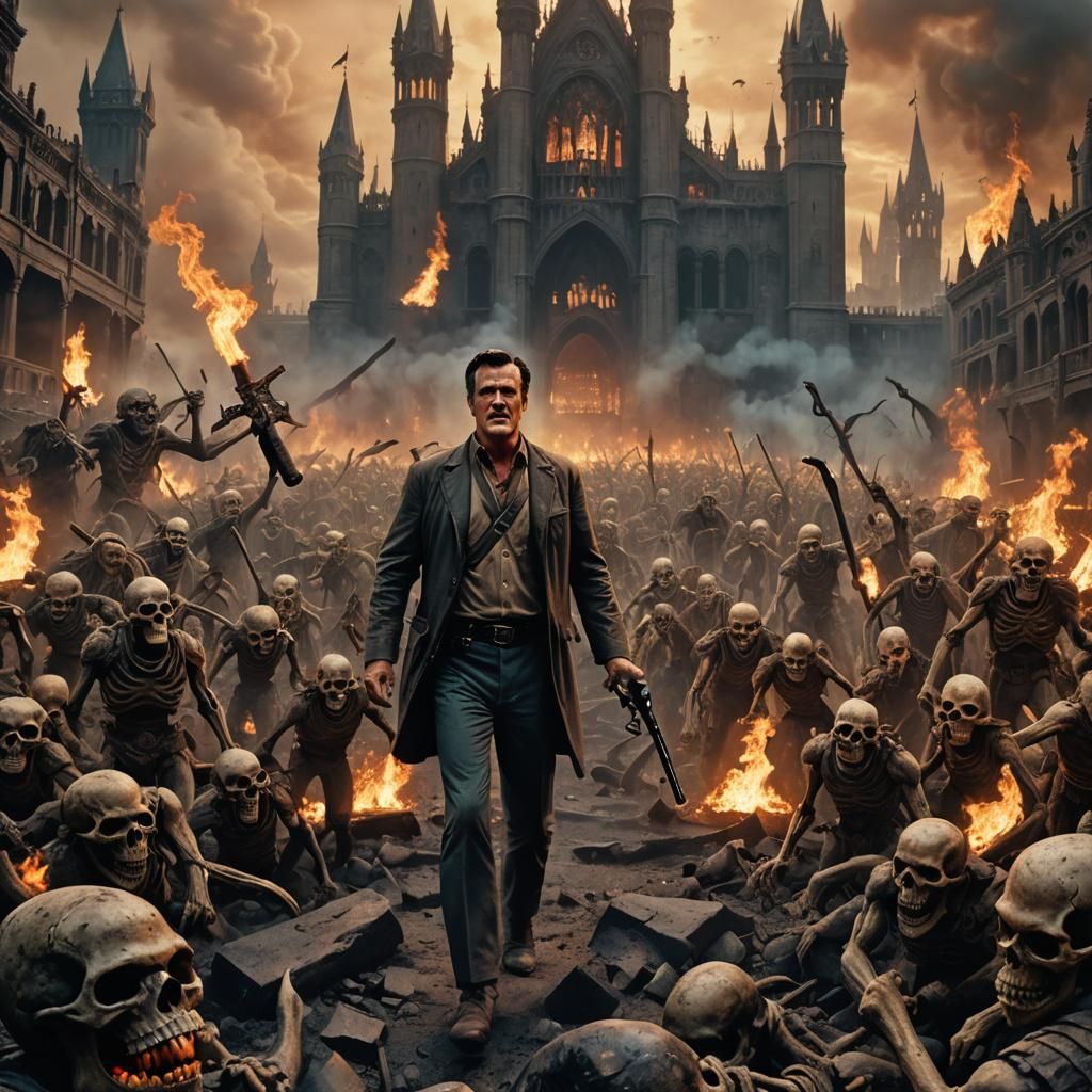 Heroic Figure Confronts Hellish Underworld