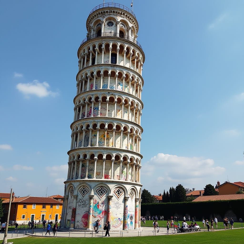 Graffiti Art on the Leaning Tower of Pisa