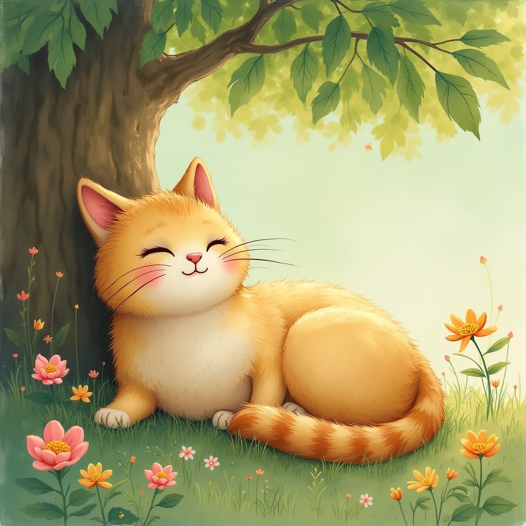 Whimsical Cat in Watercolor Style