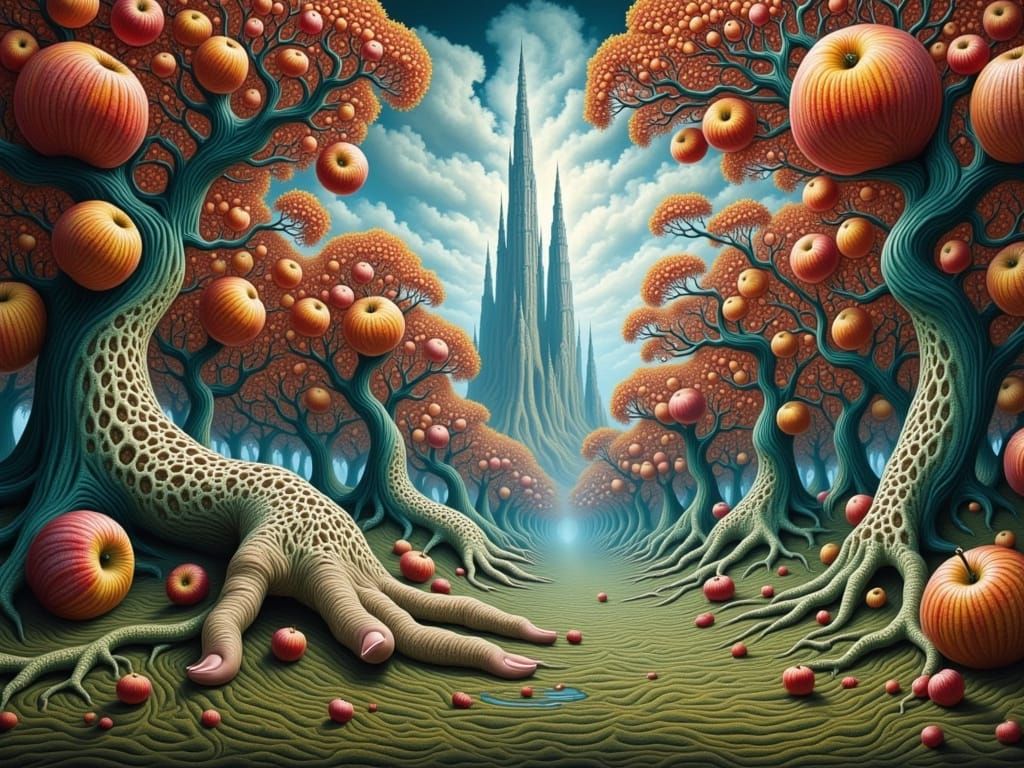 Surreal Apple World in Cyberpunk Style