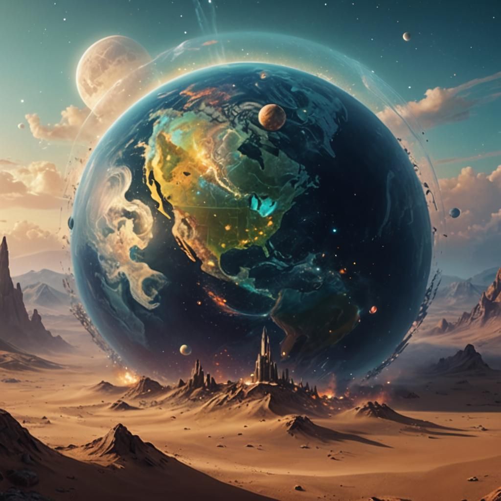 Surreal Sci-Fi Sandbox Earth: Holographic Cosmic Illustratio...