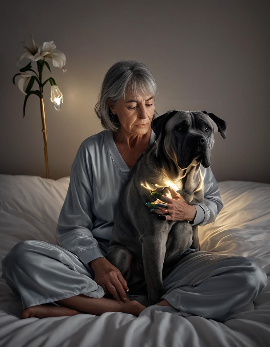 Grieving Woman Comforted by Cane Corso Ghost