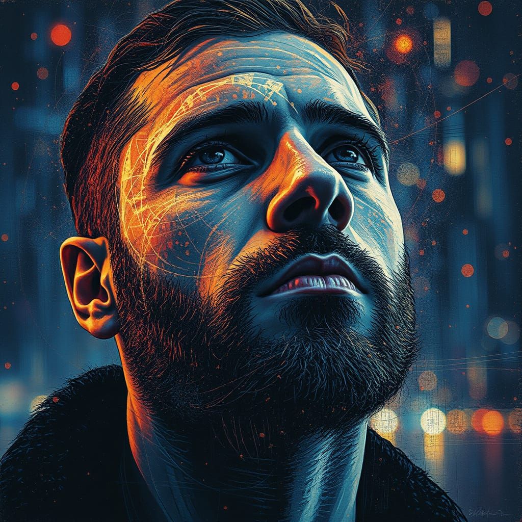 Surreal Male Portrait Amidst Nebular Nightscape