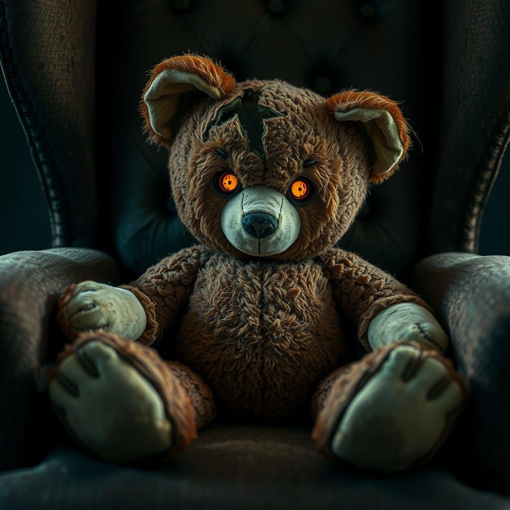 Creepy Stitched Teddy Bear in Gothic Horror Style