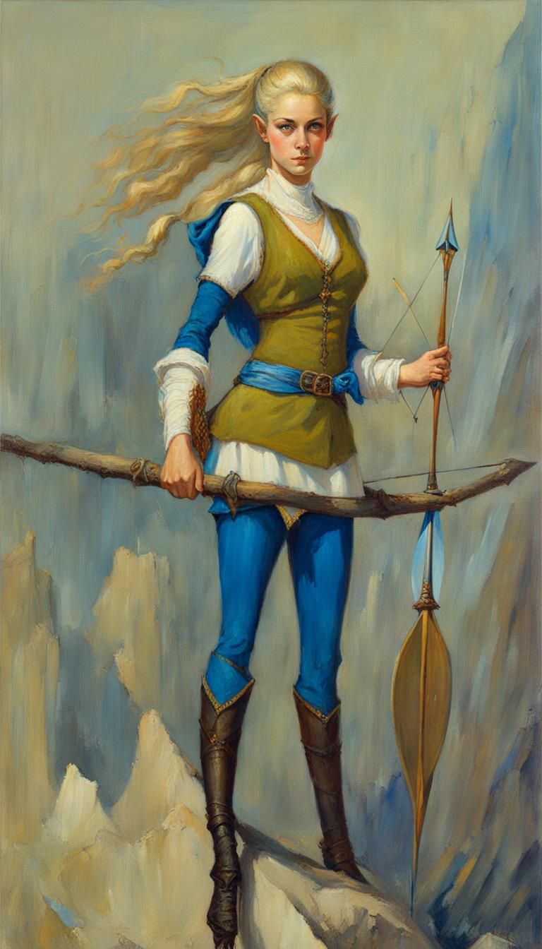 Elven Archer with Bow in Oil Painting Style