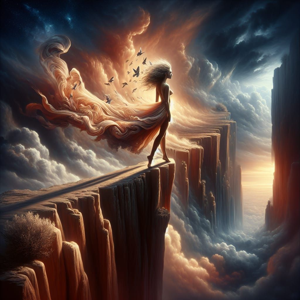 Woman on the Brink: A Surreal Transformation