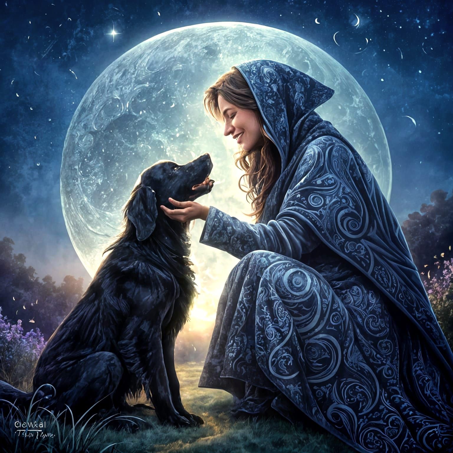 Mystical Woman Connects with her Faithful Companion under a....