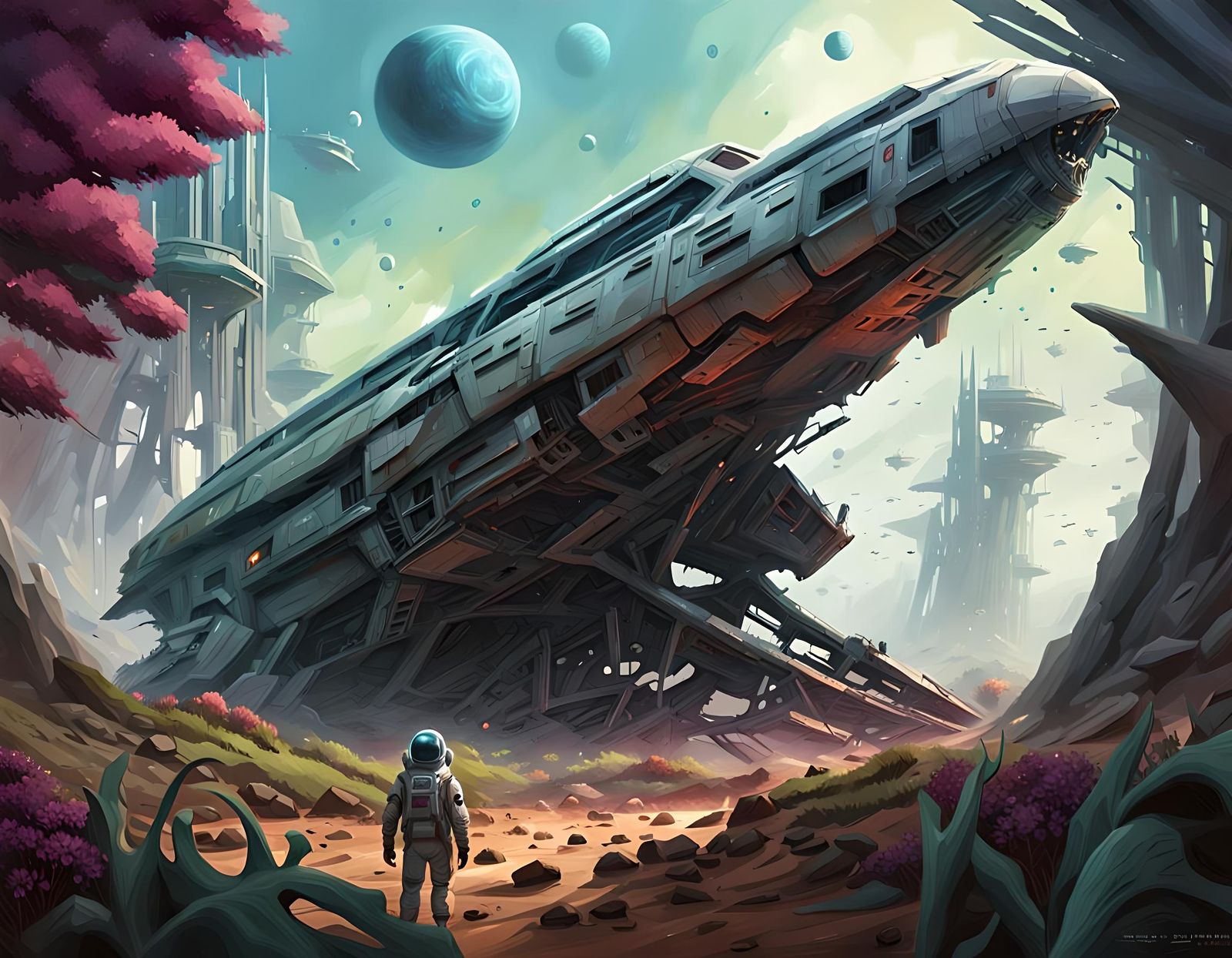 Crashed Starship on Alien Planet: Digital Concept Art