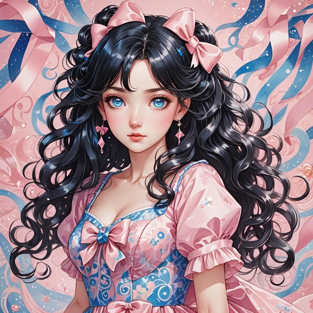 Anime Woman in Pink Dress, Cel-Shaded Style