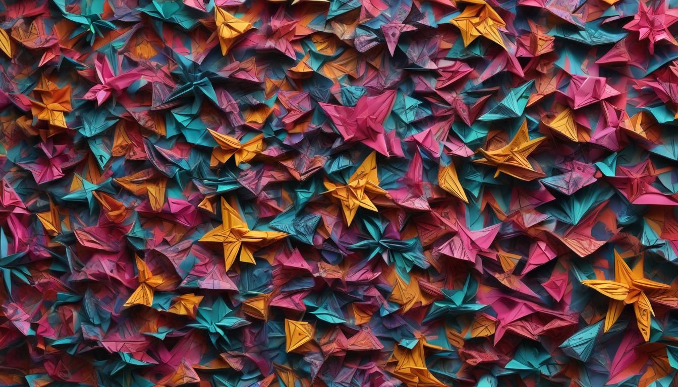 Neon Origami Ecosystems in Pop Art Style