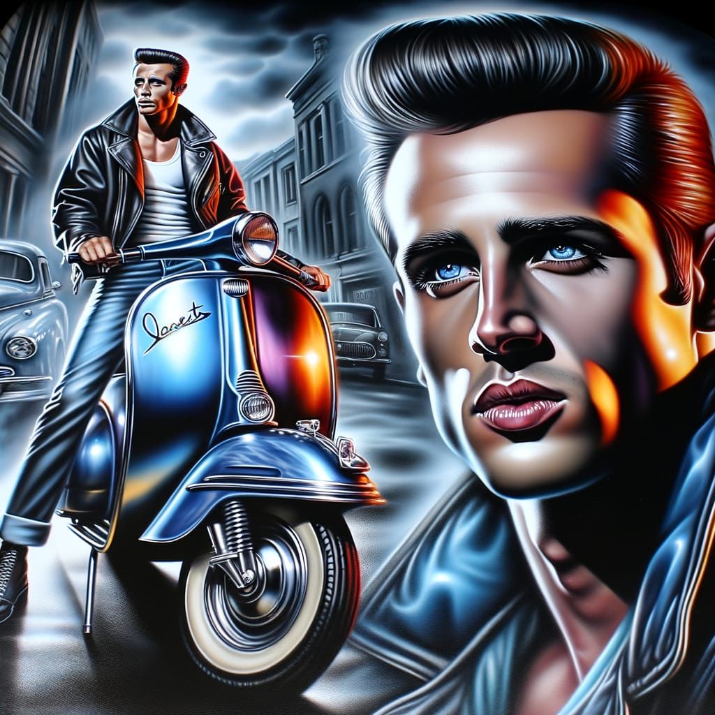 Vespa Scooter with Airbrushed 1950s Rebel Art