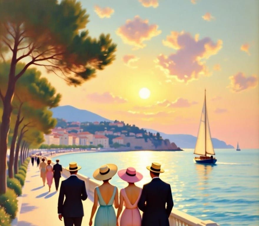 Impressionist Seaside Scene in Soft Focus, 1920s Riviera Sum...