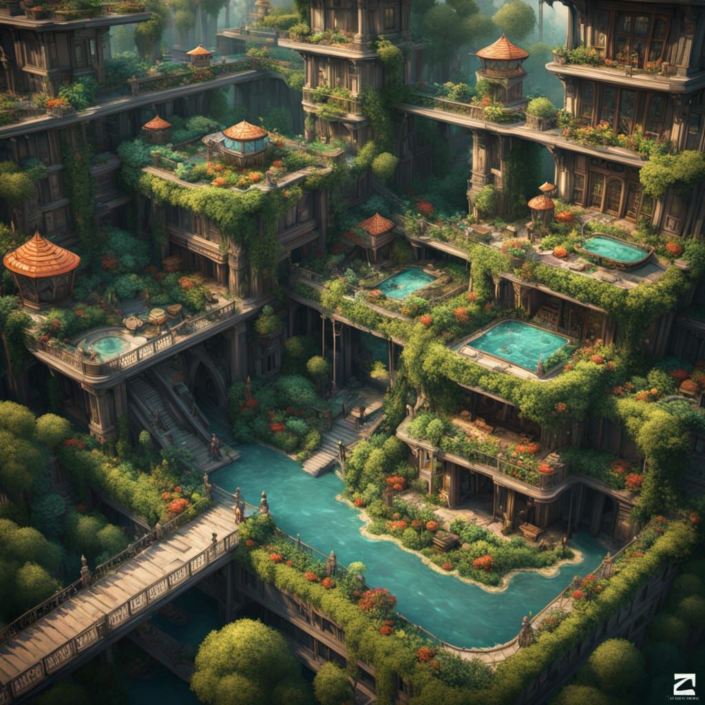 "low poly stylized 3D art
inspired residential .community where nature and technology coexist in harmony. Rooftops cover...