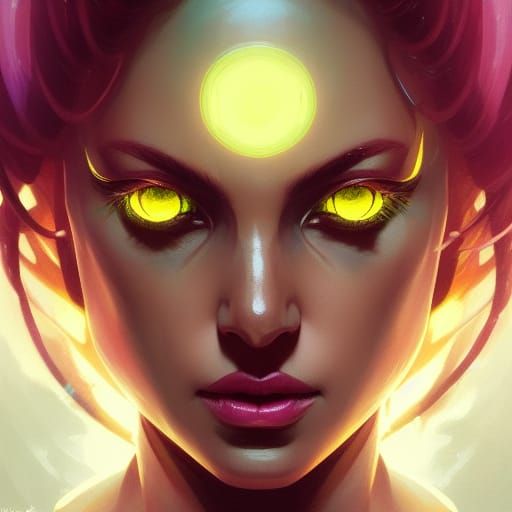 Divine Aurora: Yellow Eye Portrait in Hyperdetailed Style