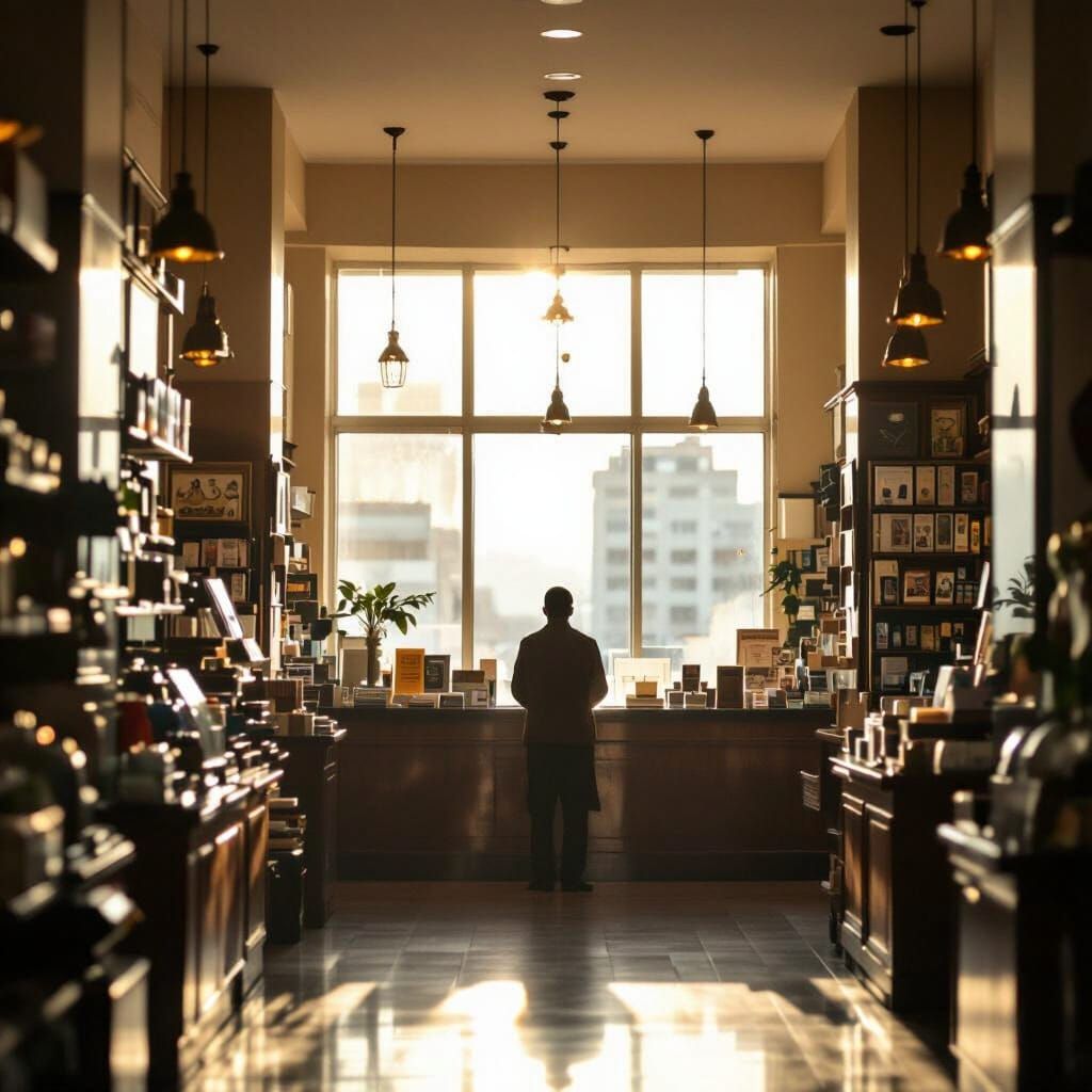Solitary Gift Shop Keeper on Trade Bank's 48th Floor in Ethi...