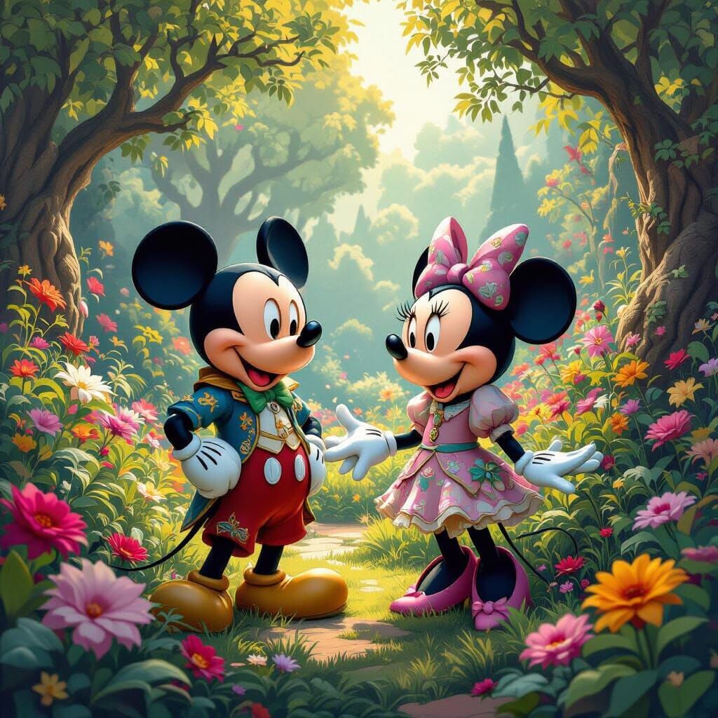 Mickey and Minnie in Fantasy Garden Art