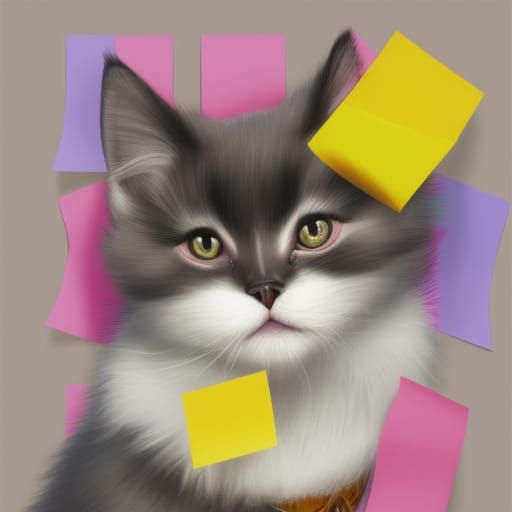 Hyperreal Cat Poster with Post-it Notes