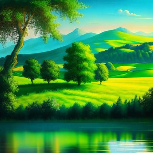 Peaceful Countryside Landscape in Realistic Hues