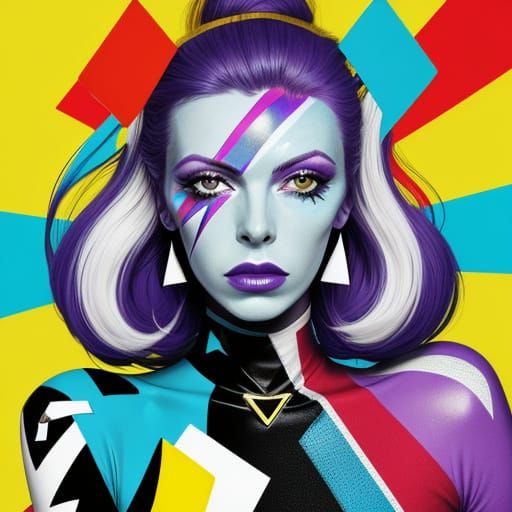 Pop Art Portrait of Woman in David Bowie Style