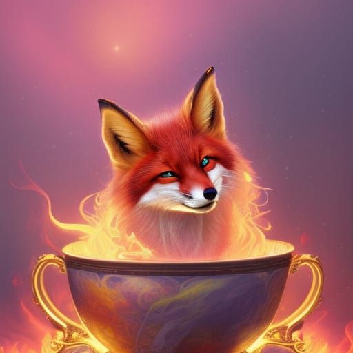smirking fox in a teacup