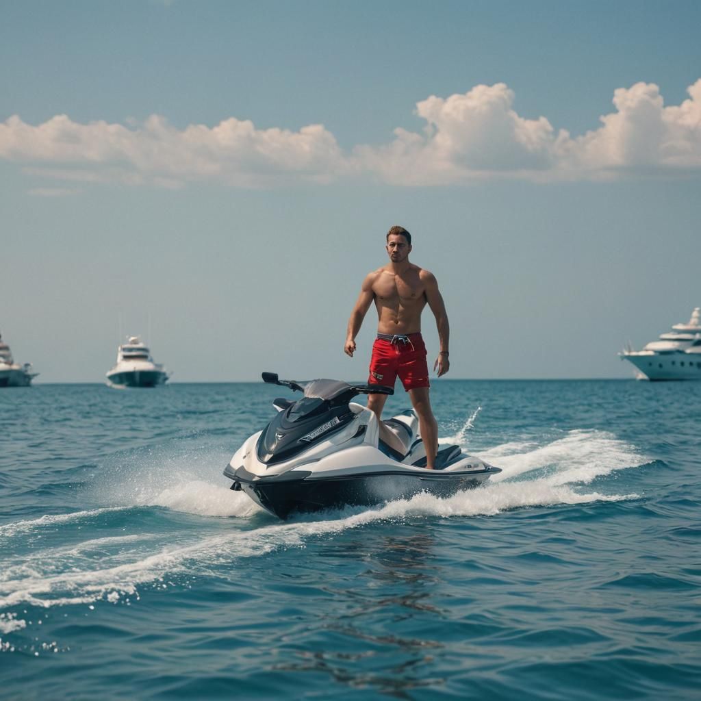 Man on Jet Ski in Cinematic Film Still
