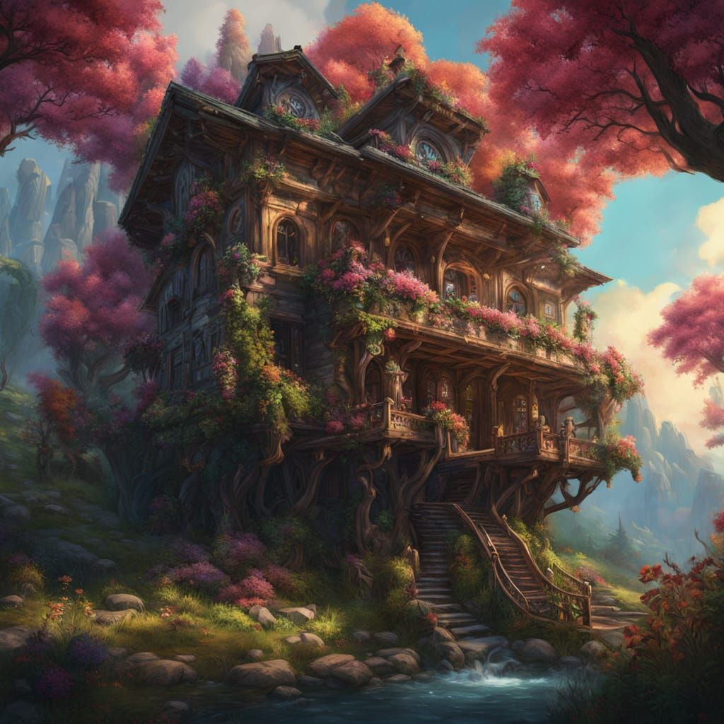 Cuckoo Clock Automaton Over Dreamlike Swiss Valley