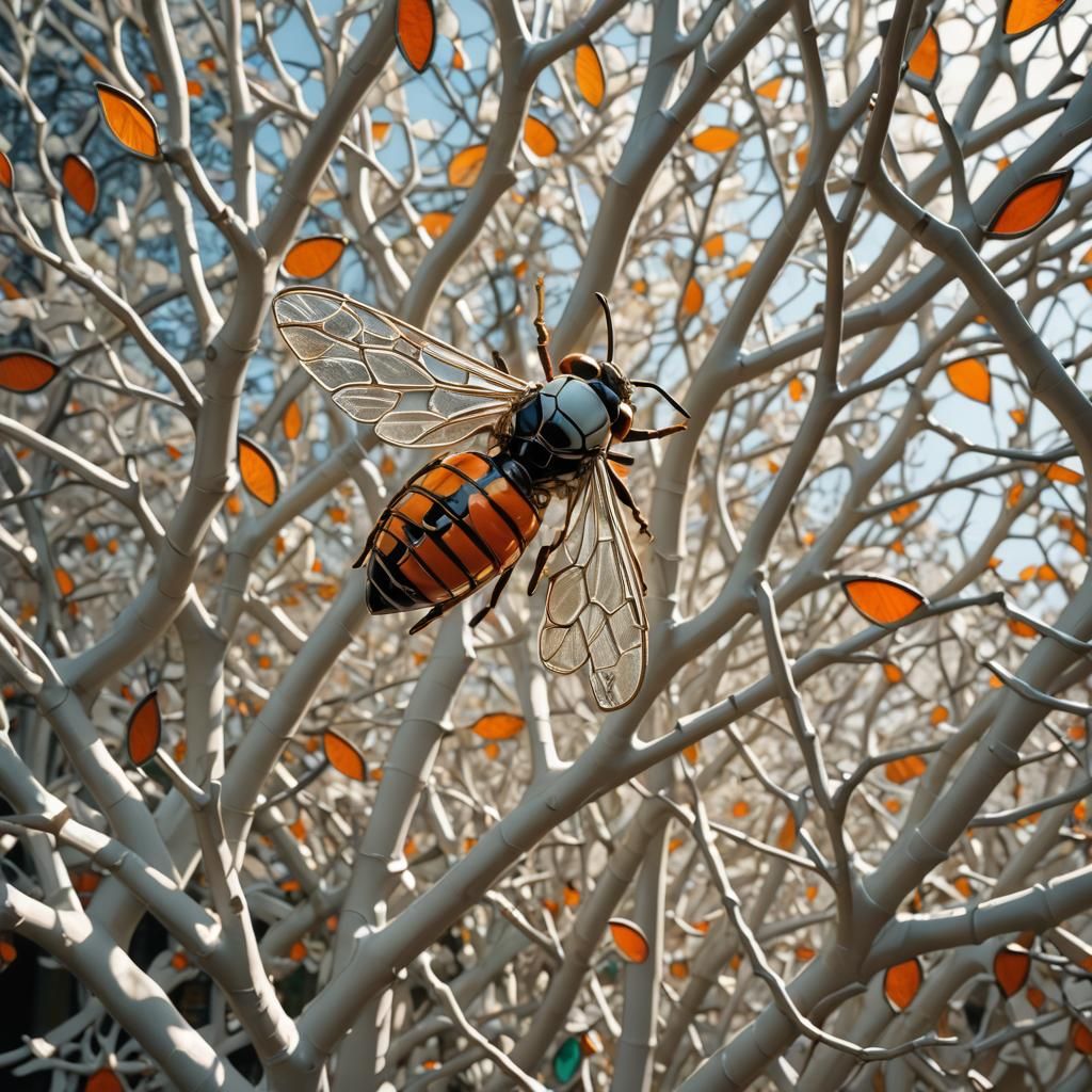 Wasp in Stained Glass: A Cinematic Still Life