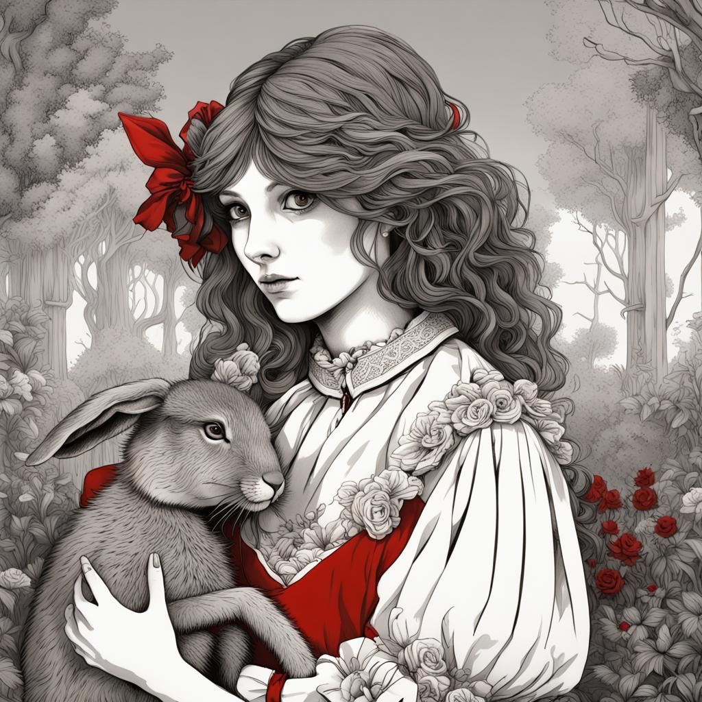 Girl with Hare Head in Aubrey Beardsley Style