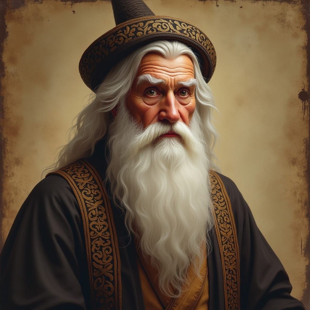 Vintage Portrait of a Wise Old Man in Traditional Robes