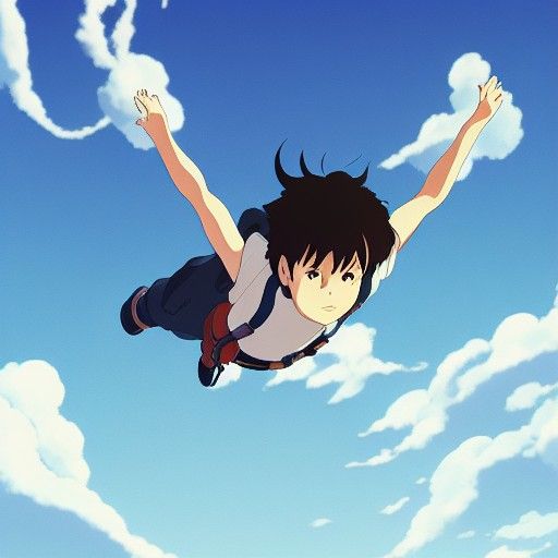 Anime-Style Figure Flying Through the Air