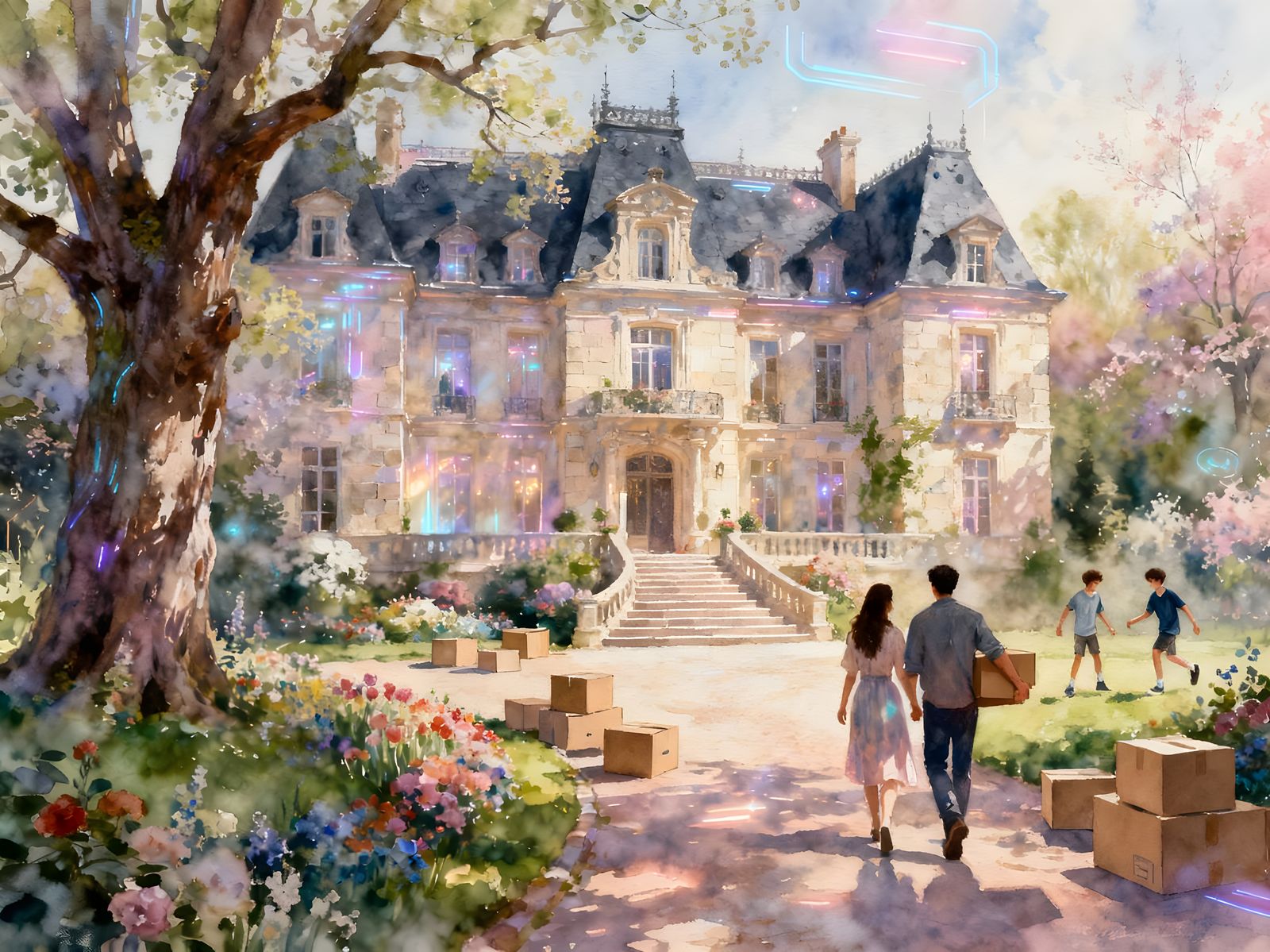 AI Art: French Mansion Moving Day in Spring
