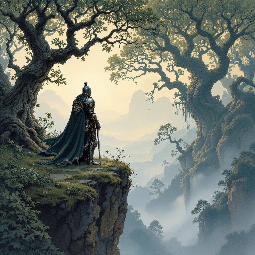 Enchanted Forest Knight Inspired by Classic Illustrators