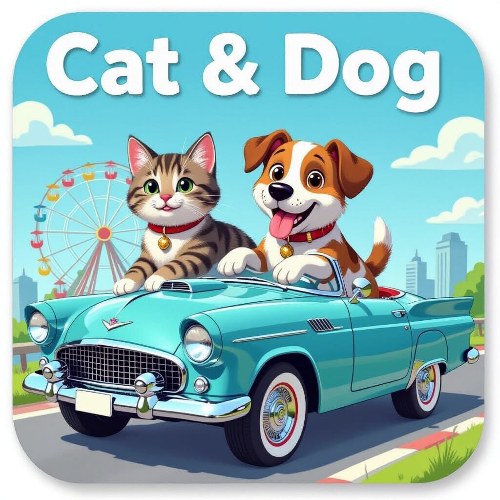 Cat and Dog Driving a Car