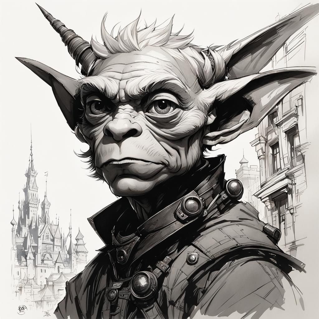 Stylized Goblin Prince Portrait in Pencil and Ink