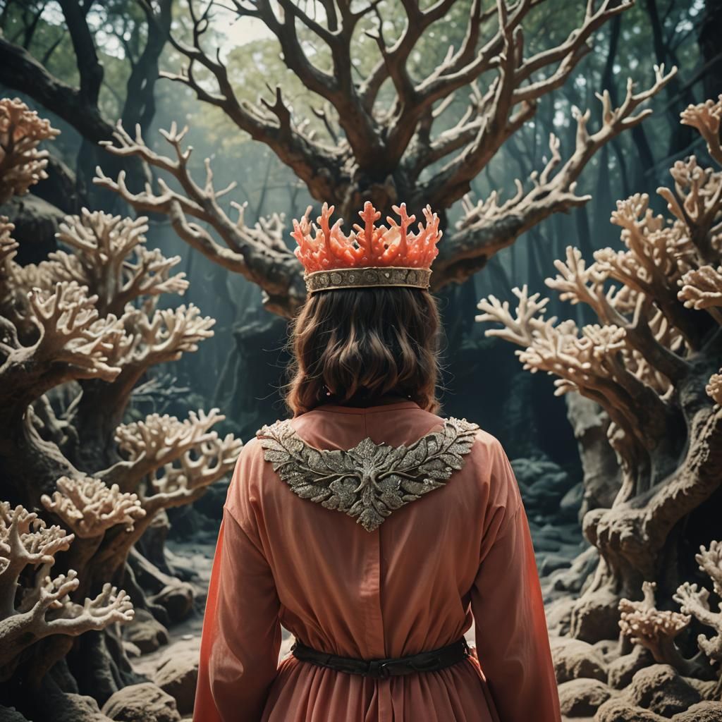 Coral Crowned Woman in Cinematic Still