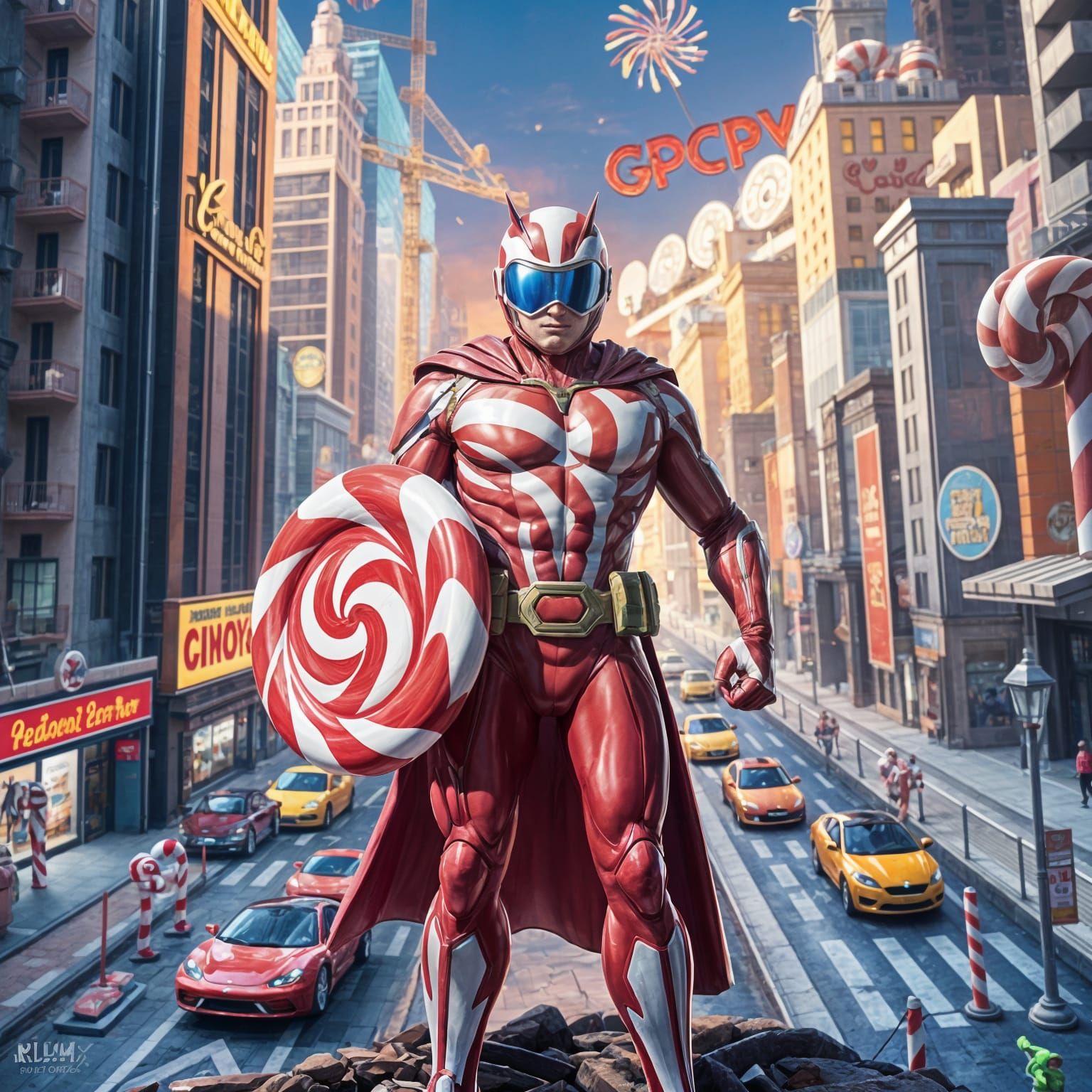Candy Superhero in Candy City: Digital Painting