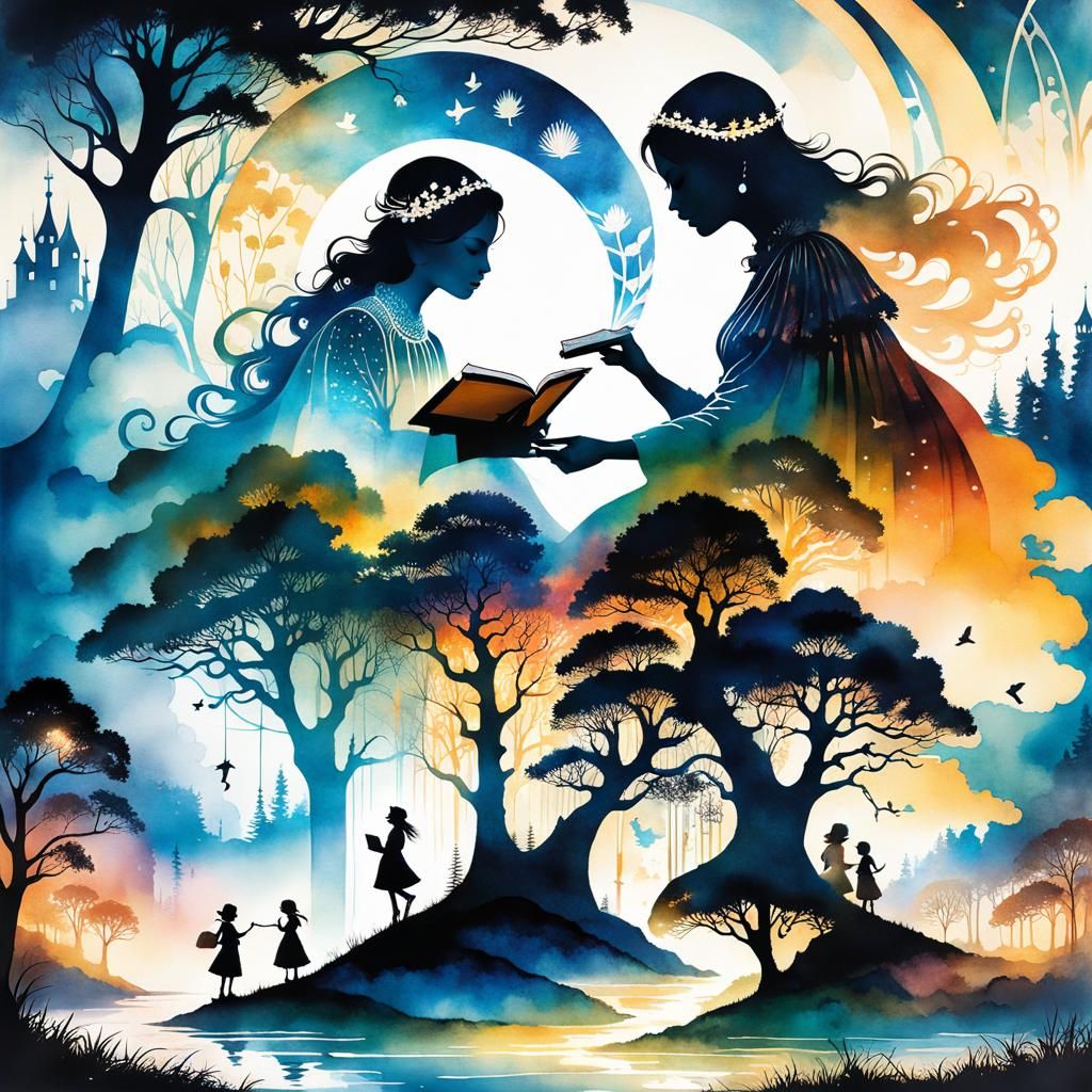 Enchanted Sisters Reading: A Surreal Symbolist Fantasy