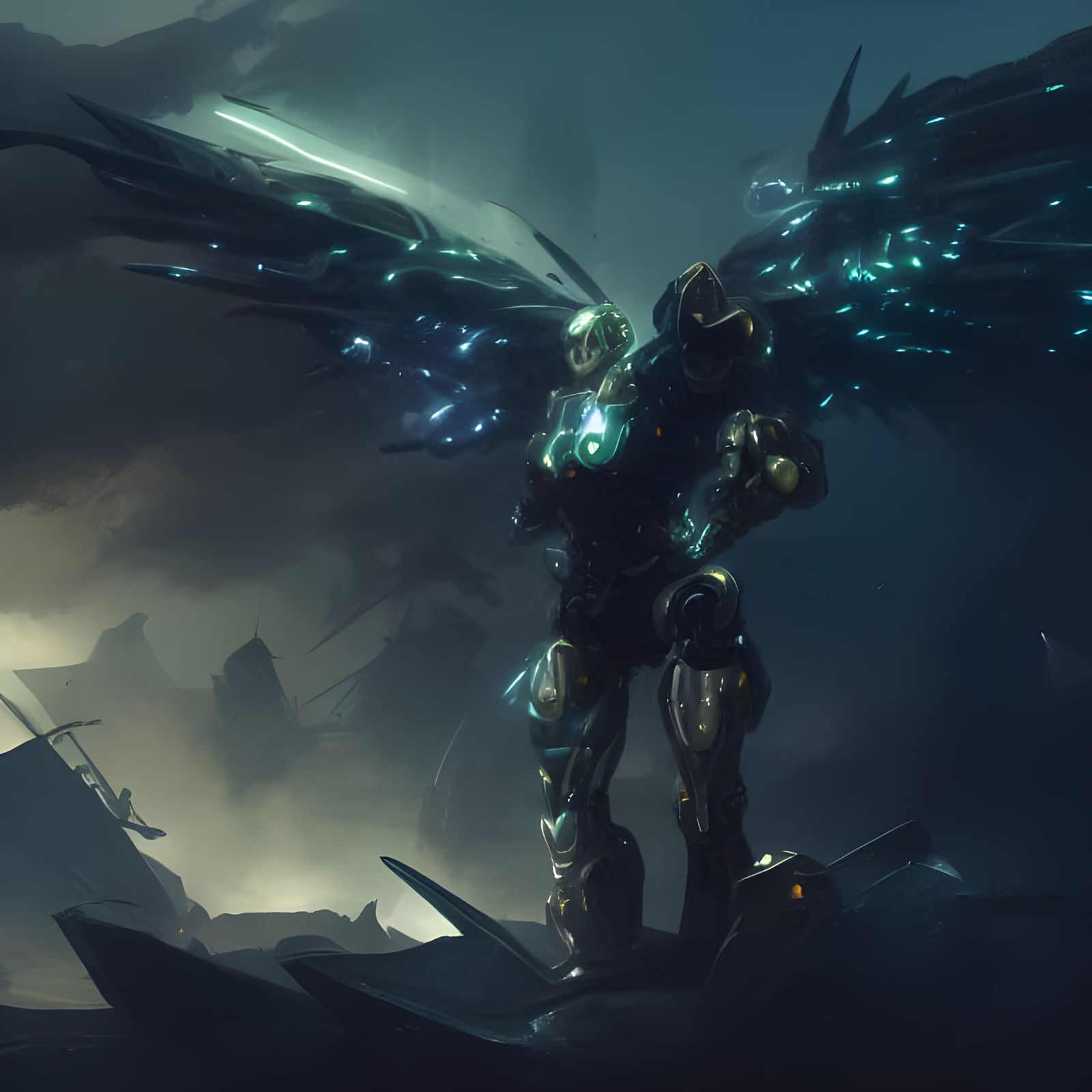 Futuristic Warrior Robot in Intricate Mechanical Armor