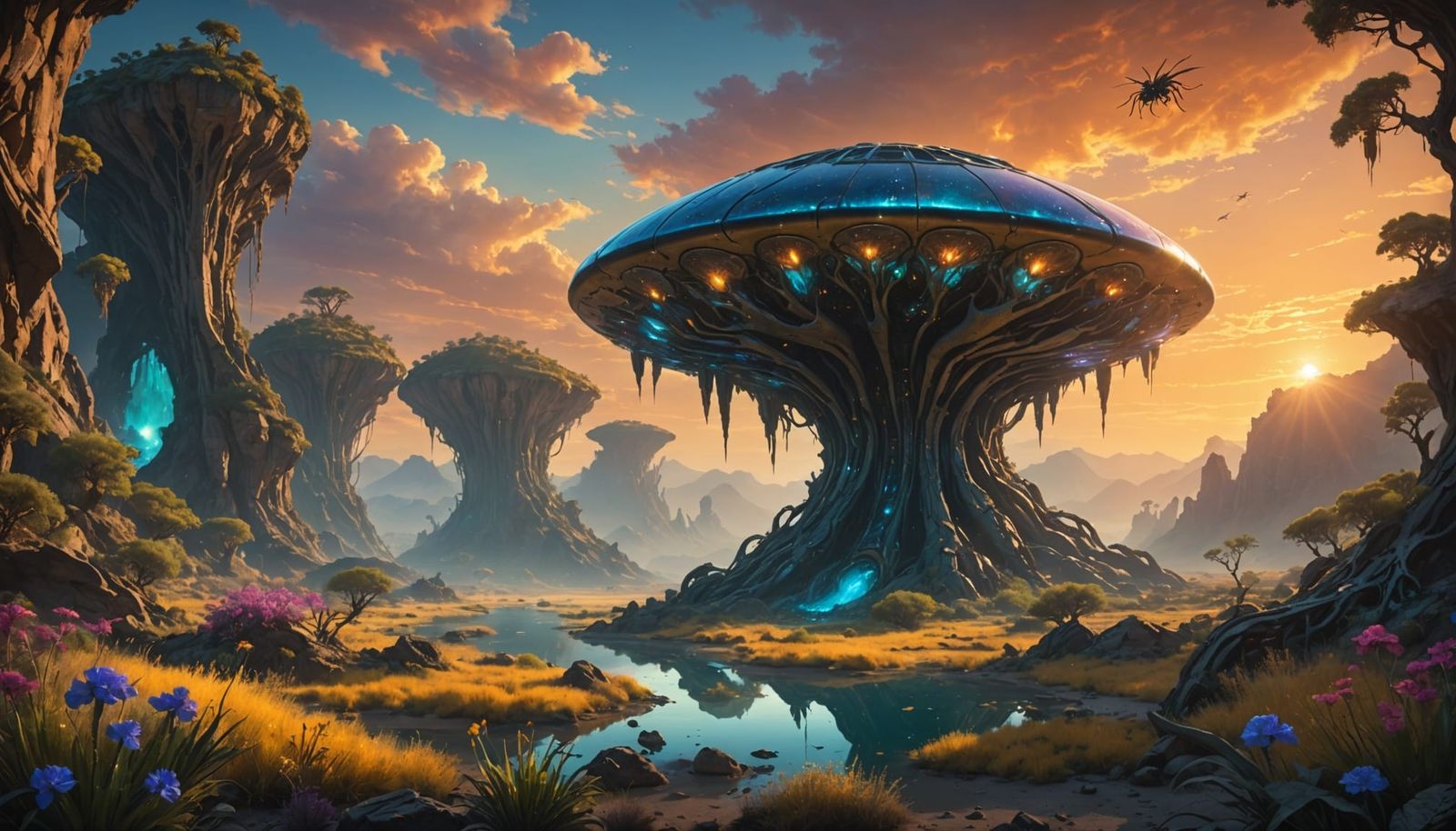 Breathtaking Alien Landscape at Golden Hour