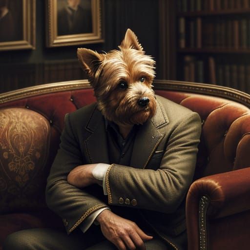 Man with Dog Head Portrait in Jim French Style