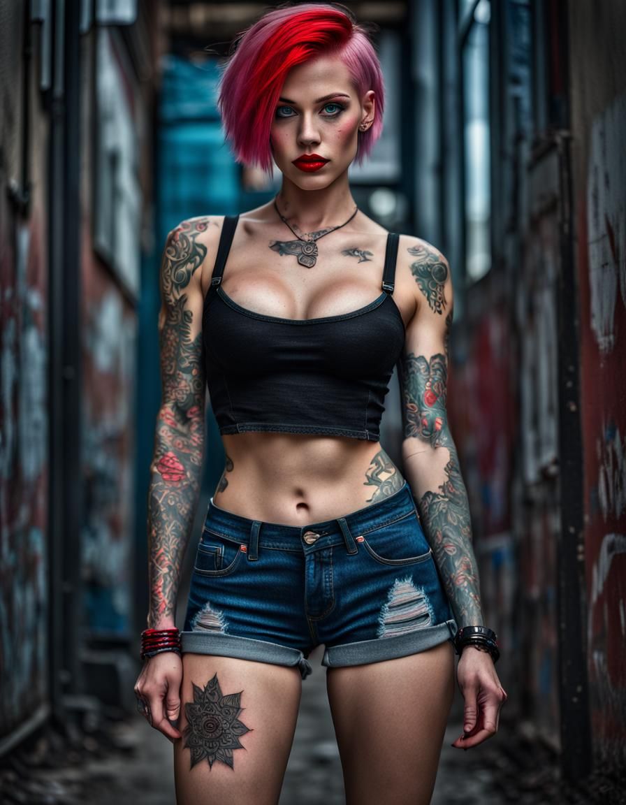 Hyperrealistic Teen Girl with Tattoo in HDR