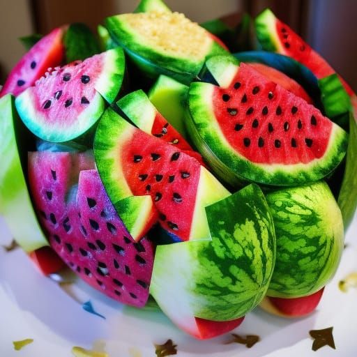 Elaborate Watermelon Fruit Basket, Photorealistic Rendering