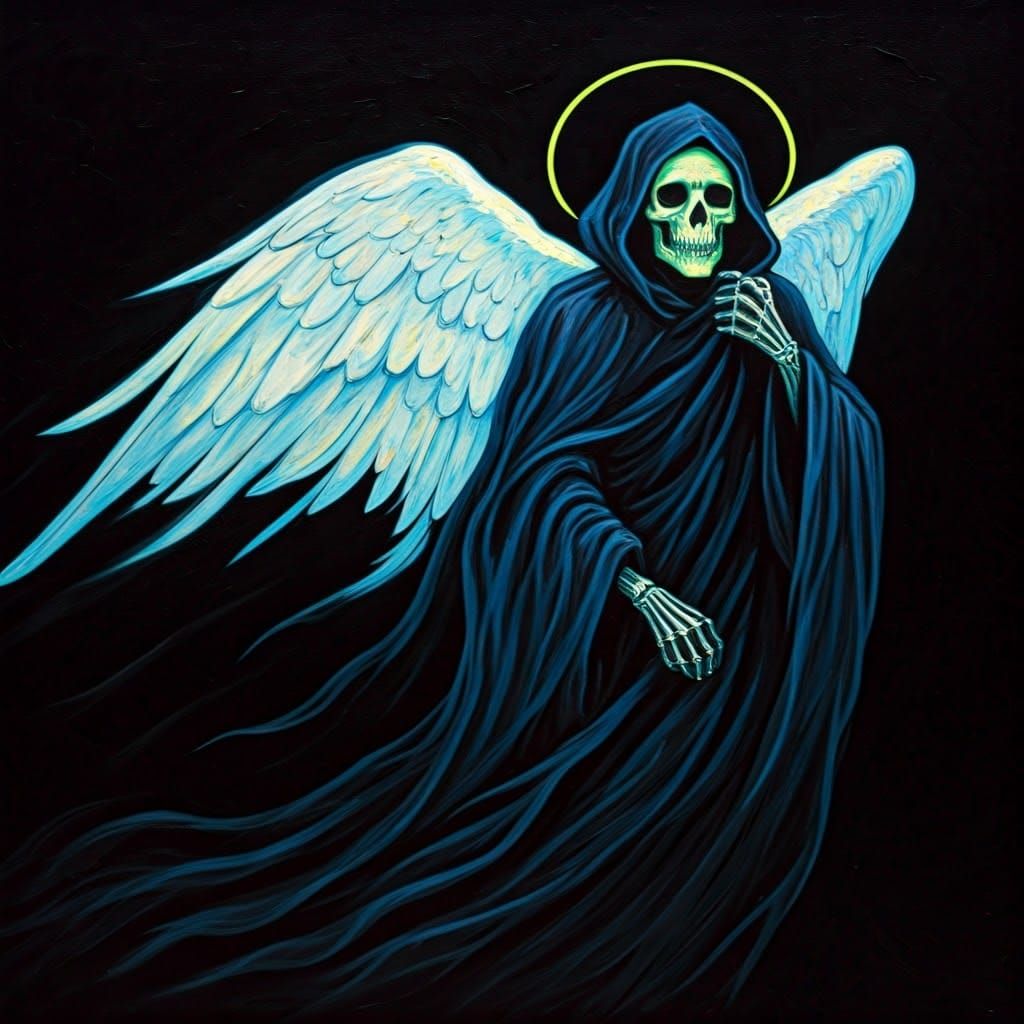 Fluorescent Grim Reaper in Post-Impressionist Style