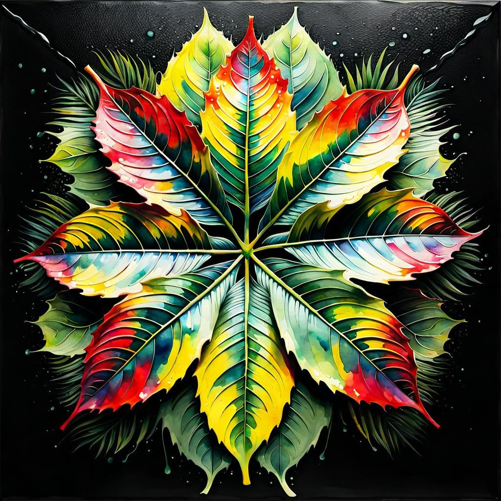 Symmetrical Watercolor Leaf Pattern in Graffiti Art Style