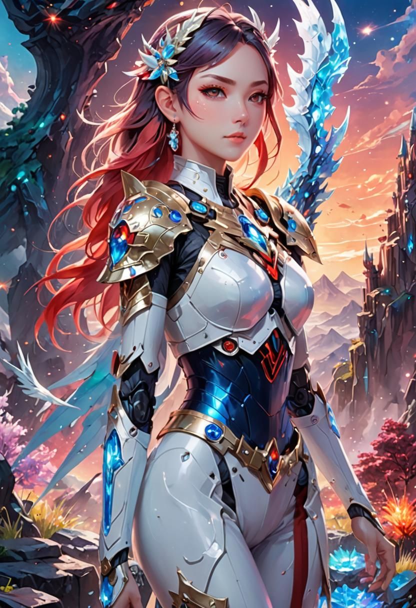 Anime Girl Nintendo Switch in Fantasy Landscape